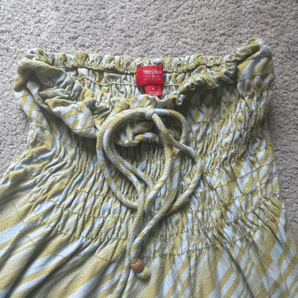 Mossimo Light Green and Blue Diagonal Striped Strapless Midi Dress, Size S